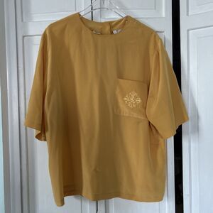 Vtg Austin Reed 100% Silk Blouse Womens 14 Goldenrod Boxy Short Sleeve